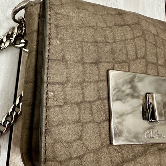 Cole Haan Gray Crocodile Print Camille Crossbody Bag Silver Chain Hardware Mini - Picture 8 of 16